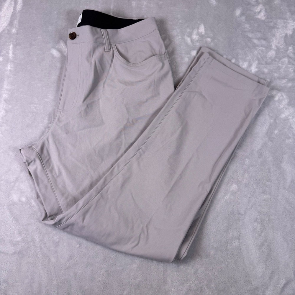 Mott & Bow Performance Chino Pant Men Light Gray Straight Leg 35x30 Tech Stretch